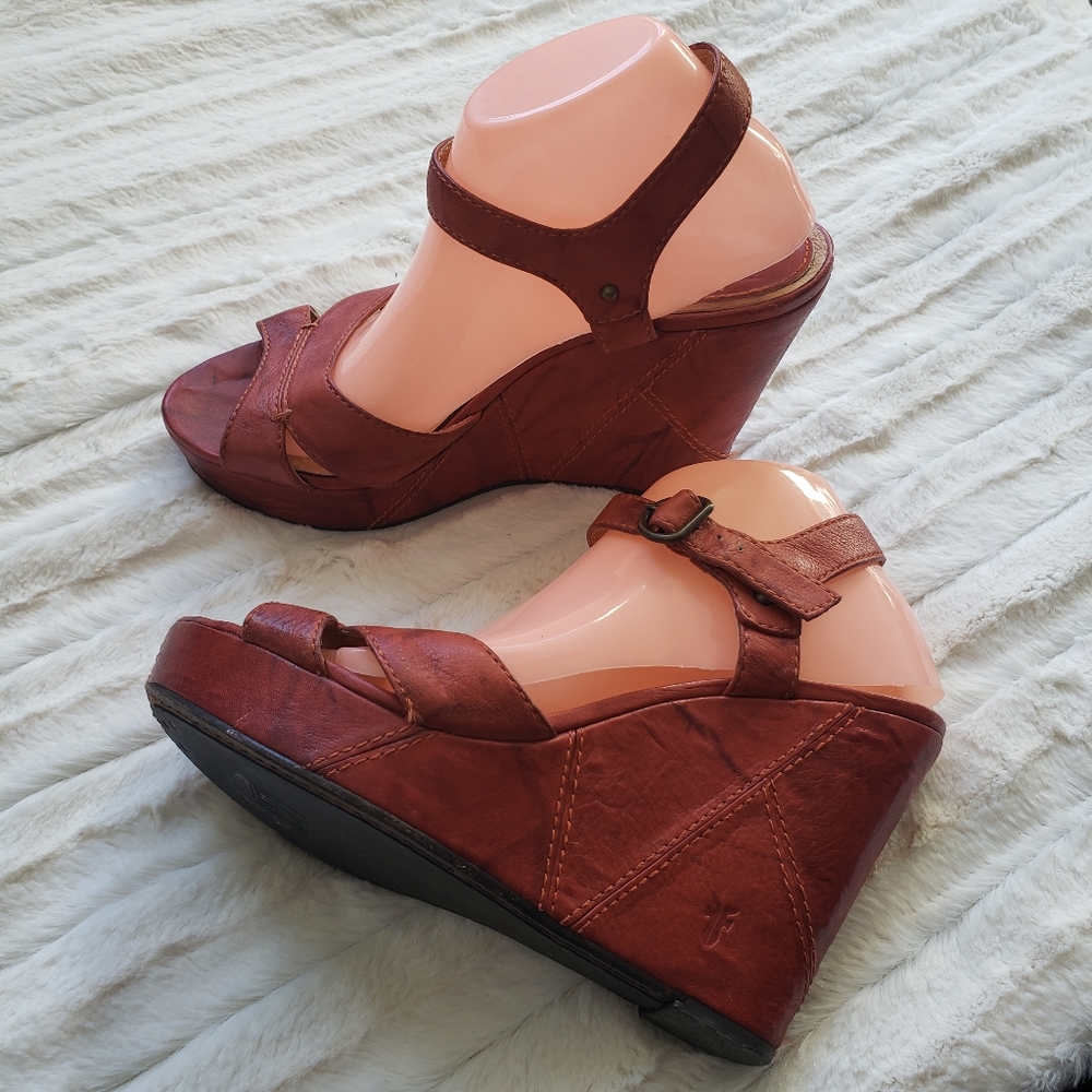 Frye Leather Platform Cortina Campus Wedge Sandals